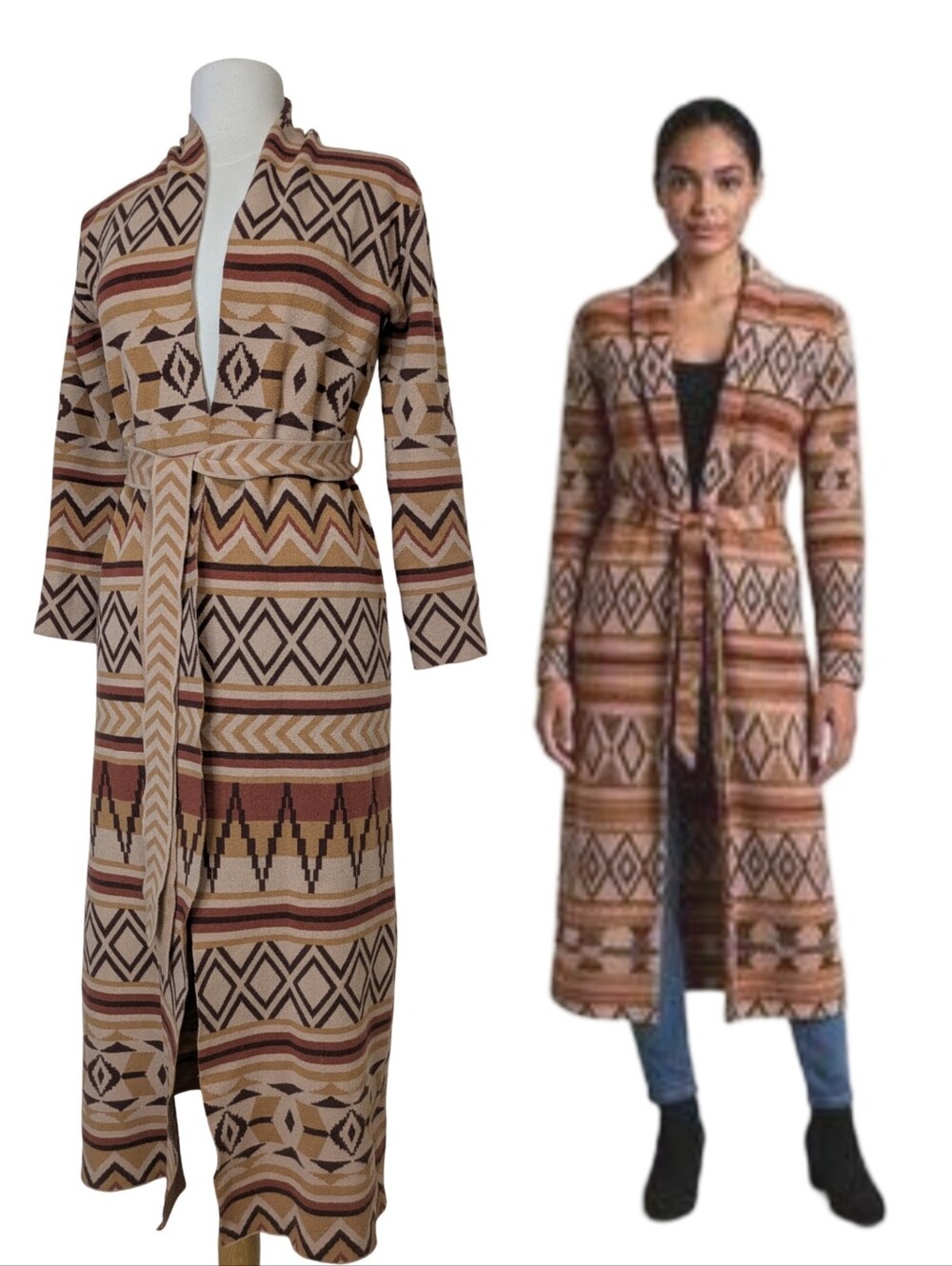 TWELFTH Love Aztec Print Belted Longline Cardigan Size Small